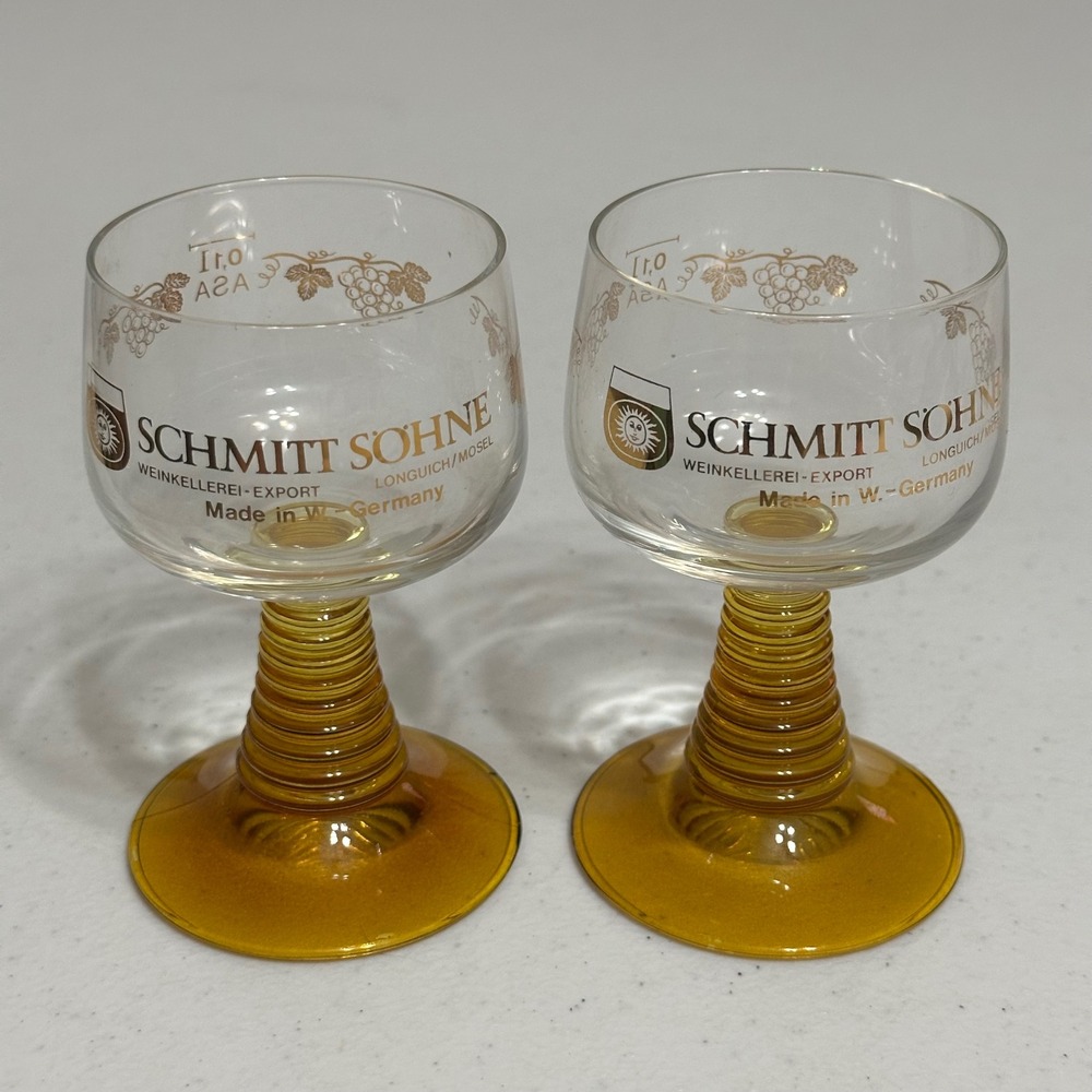 Schmitt Sohne Beehive Stem Wine Glass Amber Set Crystal West‎ Germany Vintage